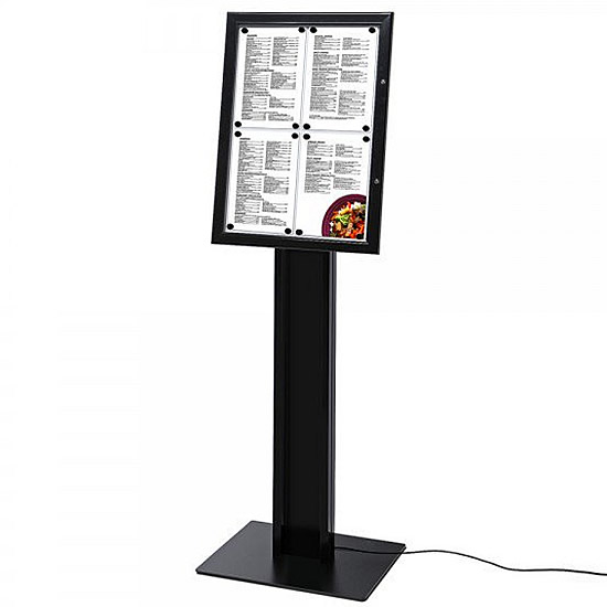 4 x A4 Black Freestanding Menu Display Case with Optional LED Illumination